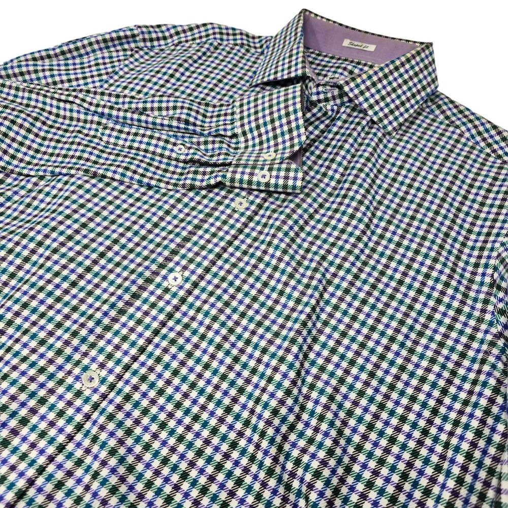 Bugatchi Shaped Fit Button Up Dress Shirt Size XL Men's Long Sleeve Flip Cuff Mu